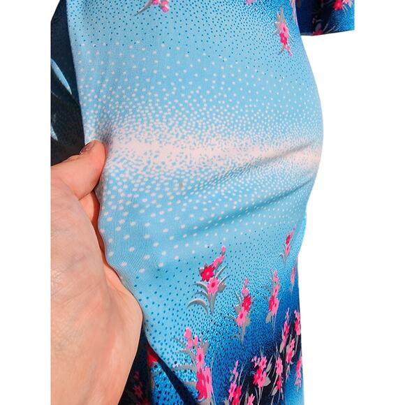 Vtg 60s Handmade Mod Hawaiian Style High Waist Blue Pink Flower Maxi Retro Dress - Picture 8 of 9